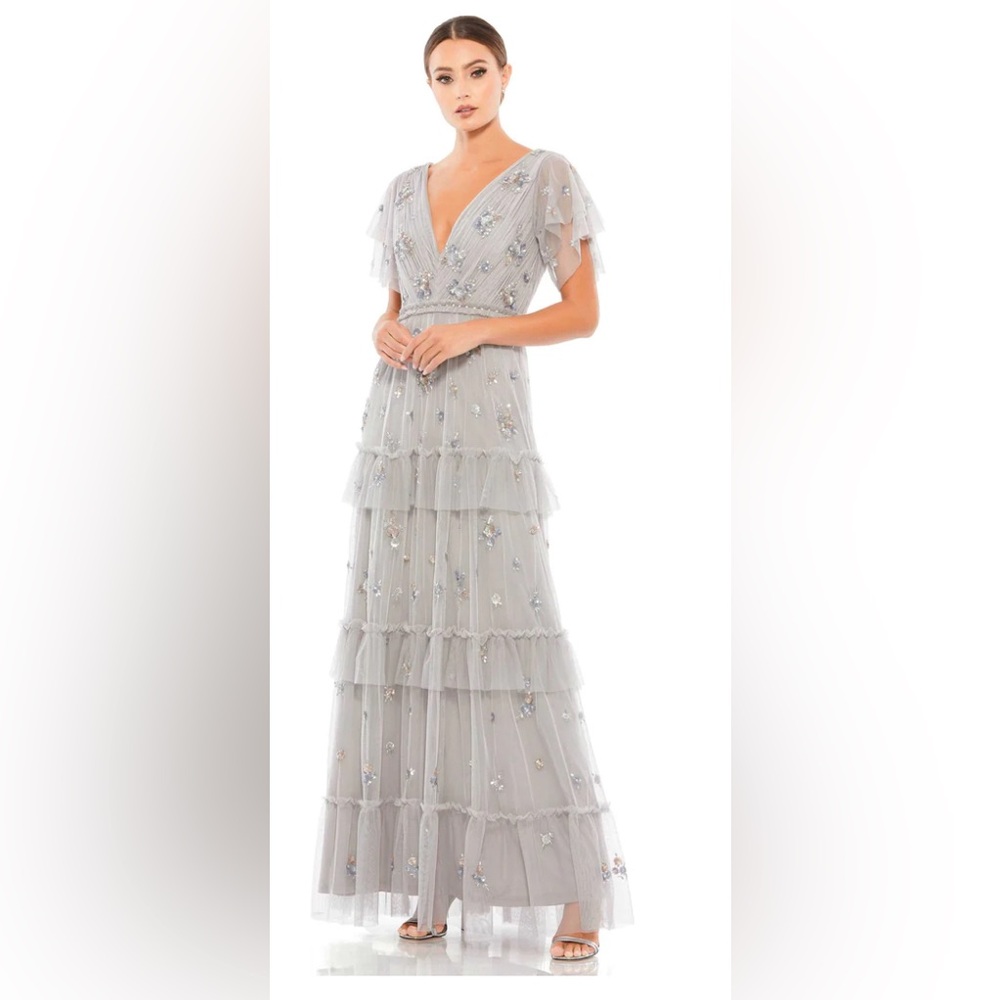 Mac Duggal Silver Embellished Wedding Dress